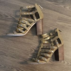 BCBGeneration Olive Studded Cage heels